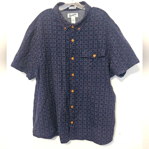 Duluth Trading Shirt Men's 2XL Blue Relaxed Fit Blue Ridge Indigo Short Sleeve - Picture 1 of 8